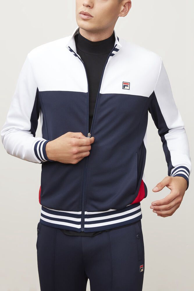 Fila Jacket Mens White/Navy Tiebreaker Track - Ireland 26437-TKFH